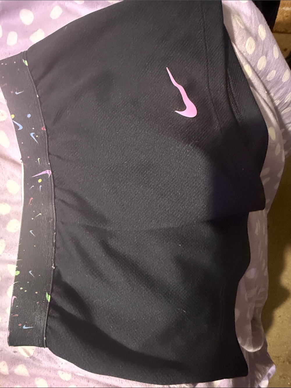 Nike Black Shorts with Pink Swoosh and Speckled Waistband